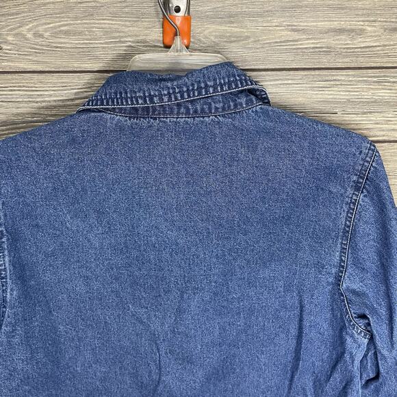 AGAPO Vintage Denim Long Sleeve Button Jacket with Embroided Patches Size Medium - Picture 9 of 9